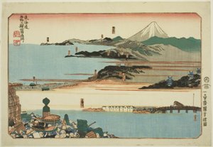 Nihonbashi, Shinagawa, Kawasaki, and Kanagawa, from the series "Famous Places on the Fifty-three Stations of the Tokaido, Four Stations (Tokaido gojusan eki yonshuku meisho)" 作： Utagawa Kuniyoshi