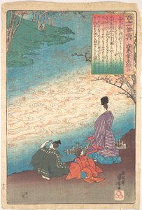 竜田川の岸辺の二人の小姓を伴う詩人 作： 歌川国芳