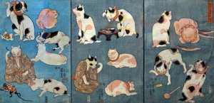 猫が描いた箴言（たとえずくしのうち） 1852年頃 作： Utagawa Kuniyoshi