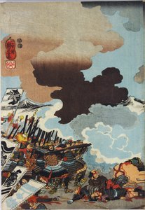Sheet from a colour woodblock print triptych, entitled Eiroku yonnen kugatsu yokka Kawanakajima kassen ni Yamamoto Kansuke nyd no uchijini no zu 作： Utagawa Kuniyoshi