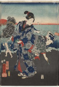 二見湾の日の出 作： Utagawa Kuniyoshi