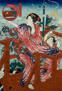 七夕（ふみずきのたなばた） 無題 十二月の子連れ女性シリーズ 1836年頃 作： Utagawa Kuniyoshi