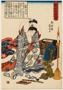 髪を切る忠妻袈裟御前 作： Utagawa Kuniyoshi