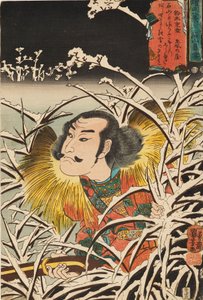 木版画「石山の残雪」 石山紡績 19世紀 作： Utagawa Kuniyoshi