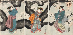 夜の桜[夜の桜]、1846年頃（木版画） 作： Utagawa Kuniyoshi