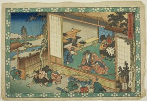 村の学校風景（寺子屋）、『菅原伝授』シリーズより 作： Utagawa Sadahide