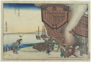 19世紀、阿治川河口にて（木版画カラー） 作： Utagawa Sadahiro