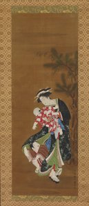 正月の母と子、18世紀。 作： Utagawa Toyoharu