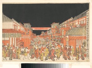 坂井町と葺屋町の劇場の初日夜景を描いた浮絵 作： 歌川豊春