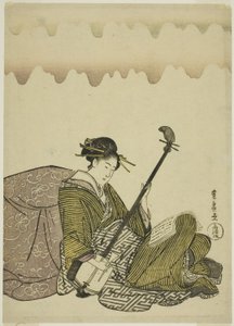 無題の女性の余暇シリーズより、三味線を弾く女性