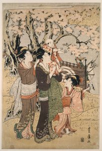 3月のアーチェリーを見る女性と子供たち 作： Utagawa Toyohiro