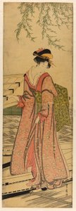 ボートから降りる若い女性 作： Utagawa Toyohiro