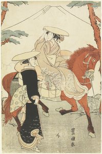（2人の女性、1人のウォーキング、1人の乗馬）、18世紀初頭から19世紀初頭 作： Utagawa Toyokuni