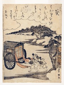 ハートヴァイン（葵）：1795-1800加茂祭での馬車の衝突（木版） 作： Utagawa Toyokuni