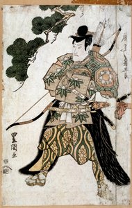 日本の版画。侍の肖像。歌川豊国の絵