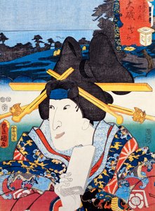 歌川豊国（1769-1825）の浮世絵版画「歌舞伎役者の肖像」木版画。日本の文明、江戸時代