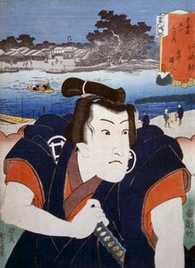 歌川豊国（1769-1825）の浮世絵版画「歌舞伎役者の肖像」木版画。日本の文明、江戸時代