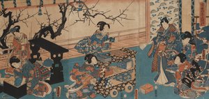 春のポエトリーリーディングの準備（木版画を搭載） 作： Utagawa Toyokuni