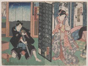 歌舞伎のシーン（木版画