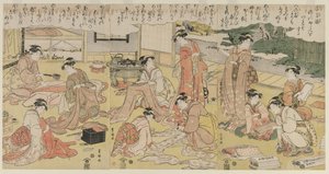 服を作る女性たち、1790年代初頭。 作： Utagawa Toyokuni
