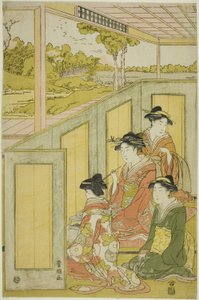 大名屋敷の屏風の向こうの女性たち 作： Utagawa Toyokuni I