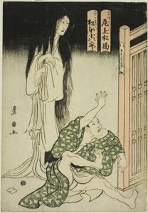 The actors Onoe Matsusuke I as the ghost of the wet-nurse Iohata and Matsumoto Kojiro as Mokuemon, in the play "Tokubei of India: Tales of Strange Lands (Tenjiku Tokubei ikoku banashi)"