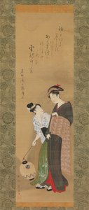 女性とアテンダント、カリフォルニア州。 1795年。 作： Utagawa Toyokuni I