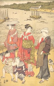 高輪海水浴場の女性たち, ca. 1790年代。 作： Utagawa Toyokuni I
