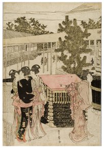 江戸、堀之内の妙法寺への新年の巡礼、1804〜1810年頃（紙に木版画） 作： Utagawa and Toyokuni Utagawa Toyohiro