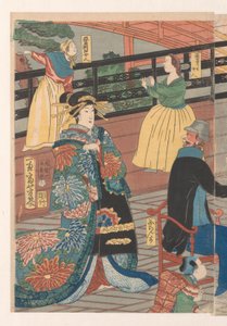 がんきろう茶屋で飲む外国人 作： Utagawa Yoshiiku