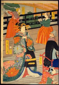 雁鬼郎茶屋の五国人饗宴の絵 作： Utagawa Yoshiiku