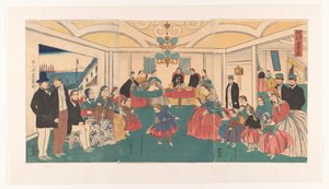 外国人が宴会で楽しんでいます 異国人集縁有楽の図 作： Utagawa Yoshikazu