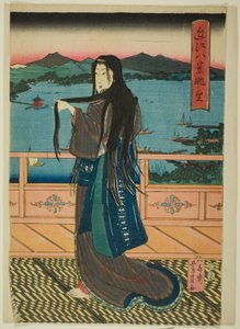 夕暮れの琵琶湖八景（近江八景目） 作： Utagawa Yoshikazu