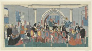 宴会での5つの国籍 護国人守護之図 作： Utagawa Yoshikazu