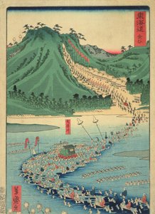 金谷、東海道高速道路、1863年（色木版画）