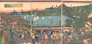 神奈川からの横浜遠望、1860年5月。 作： Utagawa Yoshitora