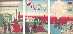 アメリカの気球上昇アメリ力、1867年。 作： Utagawa Yoshitora