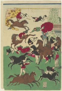 サーカススタント、19世紀（カラー木版画）