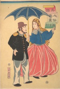 イギリス人夫妻イギリスジン、12月、1860年。 作： Utagawa Yoshitora