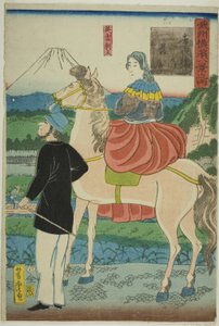 English Watching Descending Geese at Yoshida Bridge (Yoshida-bashi no rakugan, Igirisujin) , from the series "Eight Views of Yokohama in Musashino Province (Bushu Yokohama hakkei no uchi)"