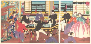 パーティーを楽しむ外国人、1 か月目、1861 年。 作： Utagawa Yoshitora