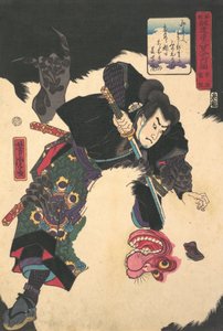 巨大な白いヒヒを倒す戦士、1859 年、2 番目の月。 作： Utagawa Yoshitora