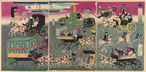 ヴェ費ｃぇｓ 音 テェ Ｓｔレエｔｓ おｆ と居 （トキョ おライ 車 づくし） 作： Utagawa Yoshitora