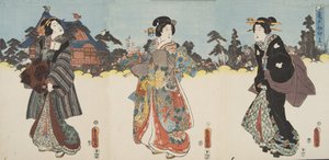 紫渋福（b。978）による 『源氏物語』の場面c。 1860（カラー木版画）