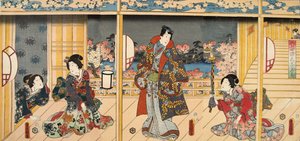 紫渋福（b。978）による 『源氏物語』の場面c。 1860（カラー木版画）