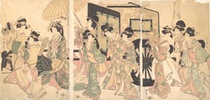 カートを囲む女性。 作： Utamaro II