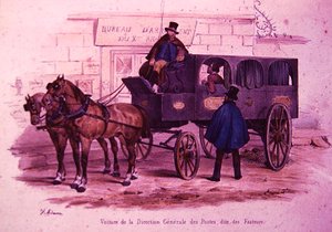 郵便局本部の馬車、別名「郵便配達人の馬車」、パリ 作： V. (after) Adam