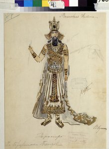 ヴォルフガング・アマデウス・モーツァルト（1756-1791）のオペラ「魔笛」の衣装デザイン（モーツァルトのオペラ「魔笛」の衣装デザイン）。 V.Bushina の作品 (19 世紀初頭)。 紙に水彩、ガッシュ、金