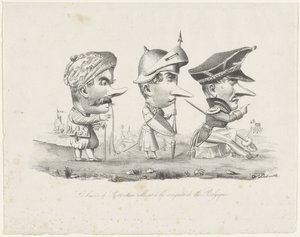 ロッテルダム民兵隊の漫画、1830 年 Les braves de Rotterdam allant à la conquête de la Belgique (オブジェクトのタイトル) 作： V. Dubrulle