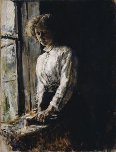 窓際。オルガ・フオドロフナ・トルブニコワの肖像、1886 作： Valentin Aleksandrovich Serov